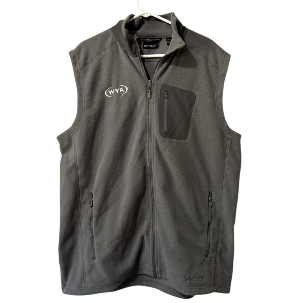 Marmot Men's Gray Vest Sleeveless Polartec‎ Fleece Full Zip Vest Size XXL Logo